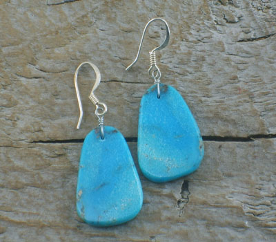 Earrings Native American Blue Turquoise Teardrop Slab B
